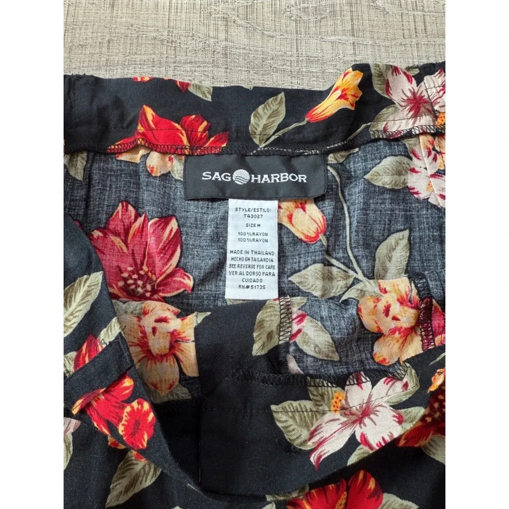 Sag Harbor Vintage Floral Button Front Midi Skirt Black Red‎ Rayon Womens Medium